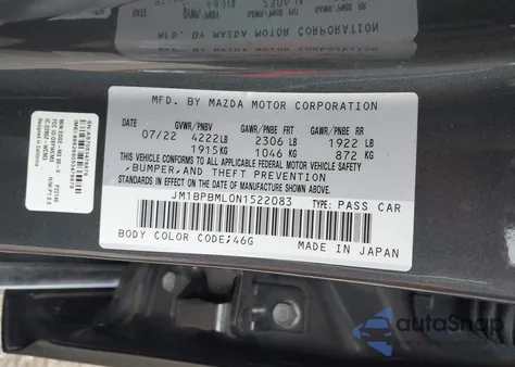 2022 Mazda Mazda3 Hatchback Premium из США, поврежденный, VIN JM1BPBML0N1522083